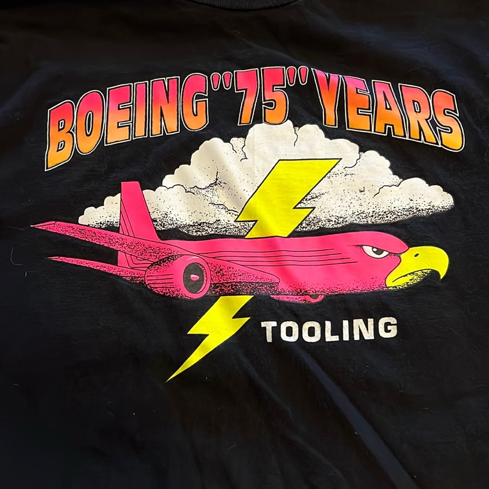 1991 Vintage Neon Boeing 75th Anniversary T-shirt
